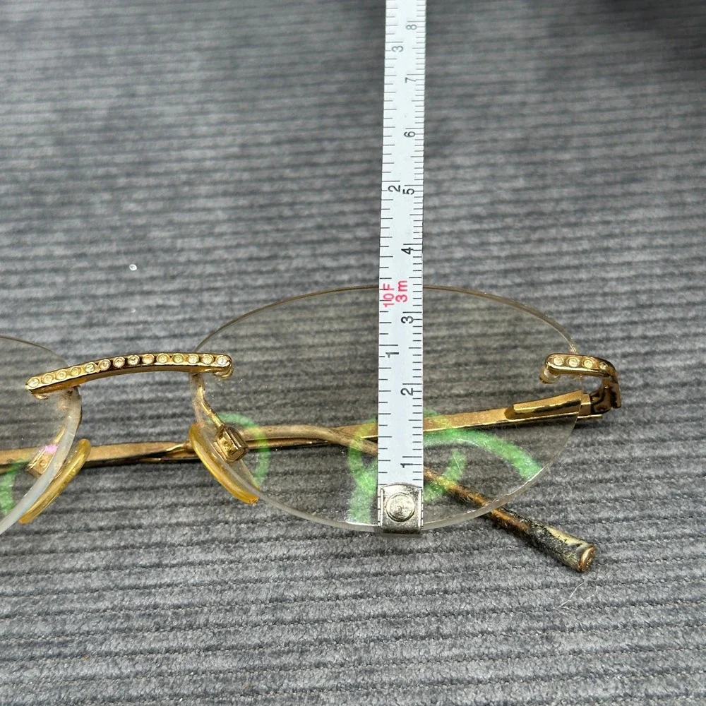 Chanel Vintage Rimless Rhinestone Eyeglasses Gold Tone Oval 4013  52-18